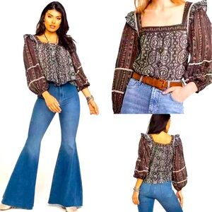 Free People Mostly Meadow Blouse Printed Top Size S/P